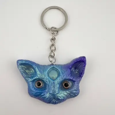 Přívěsek, pryskyřice, kočka, chamík, modrofialová