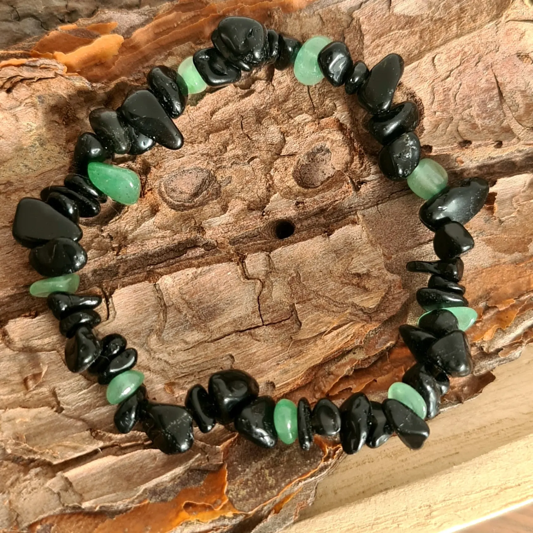 Náramek - zlomky- Avanturín zelený, Černý obsidián 1